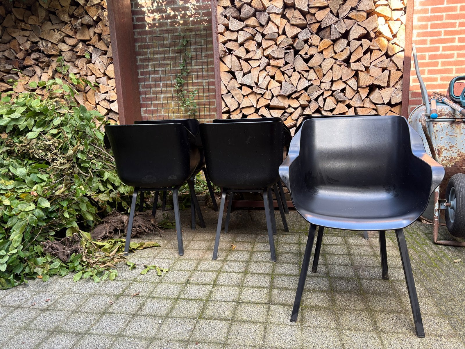 Zwarte Hartman tuinstoelen met armleuning - 6 stuks, Ophalen, Zo goed als nieuw, Kunststof