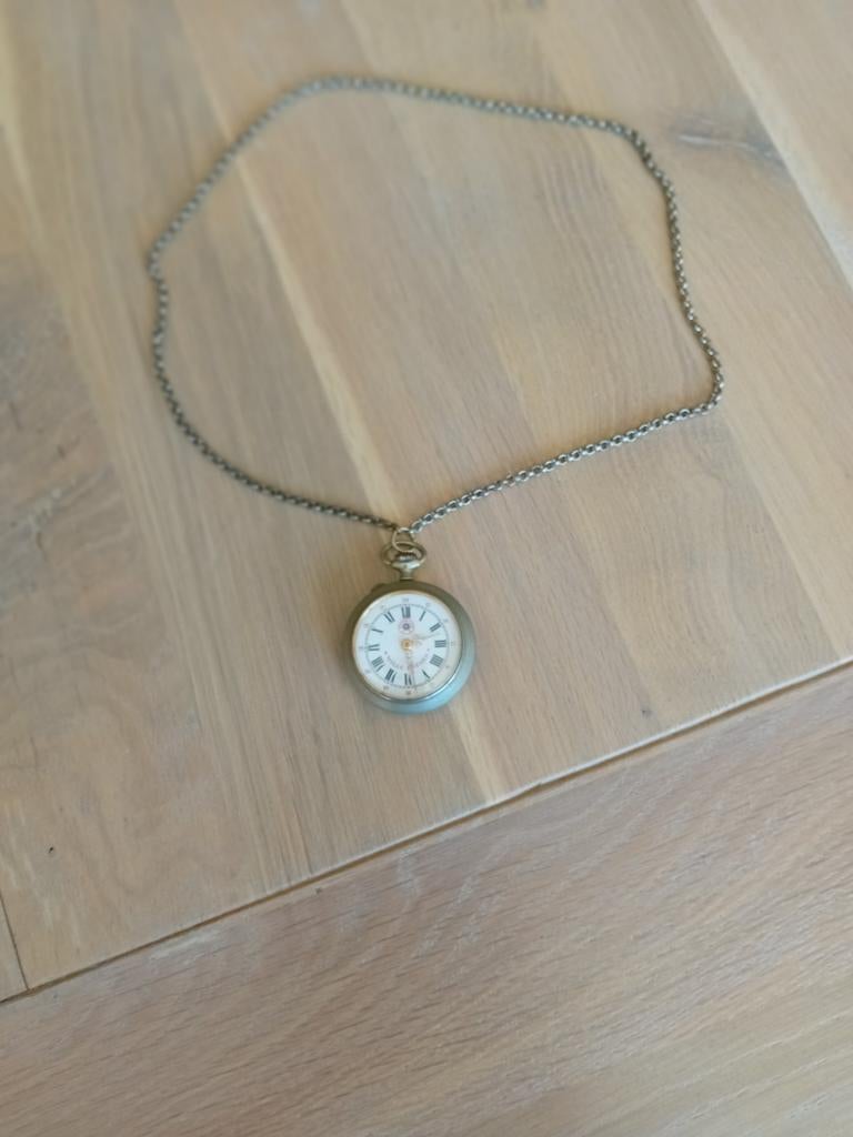 Antiek Roskopf zakhorloge uit de jaren '40 met ketting, Sieraden, Tassen en Uiterlijk, Horloges | Antiek, Overige merken, Overige materialen