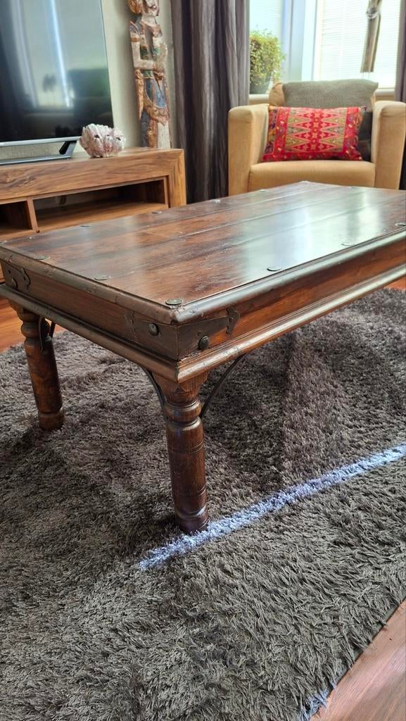 Koloniale eettafel met stoelen en salontafel set, Huis en Inrichting, Tafels | Eettafels, Gebruikt, Koloniaal, 150 tot 200 cm