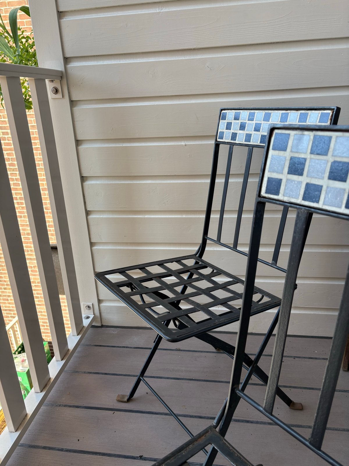 2 Metalen tuinstoelen met mozaïek rugleuning (2 stuks), Ophalen, Gebruikt, Twee, Zwart