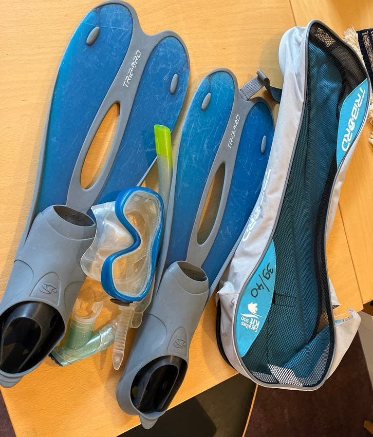 Snorkelset Tribord vinnen, masker en snorkel (39/40), Watersport en Boten, Ophalen of Verzenden, Gebruikt, Snorkelset