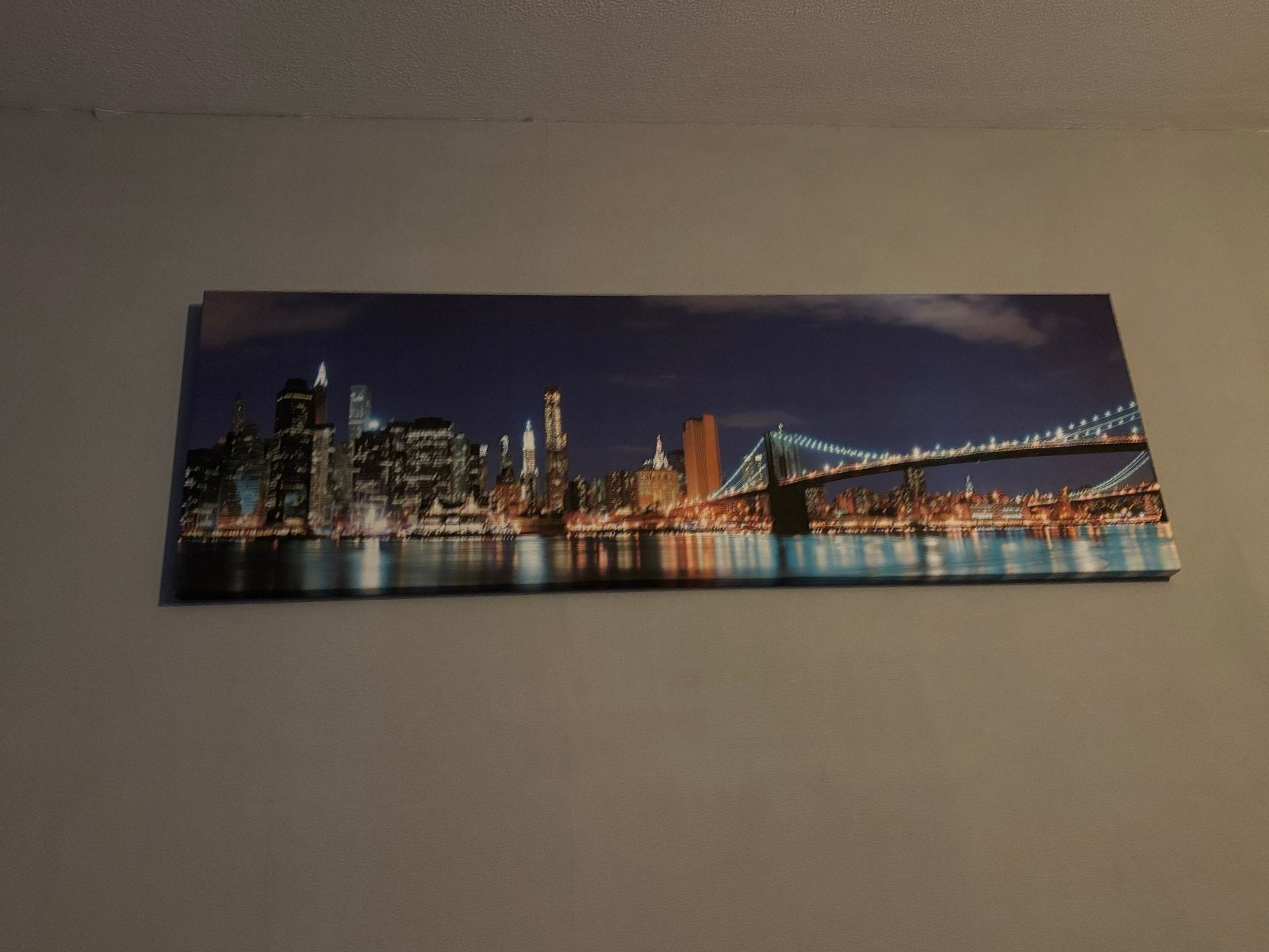 Canvas schilderij New York skyline met Brooklyn Bridge, Ophalen of Verzenden, Zo goed als nieuw, Schilderij, 100 tot 125 cm