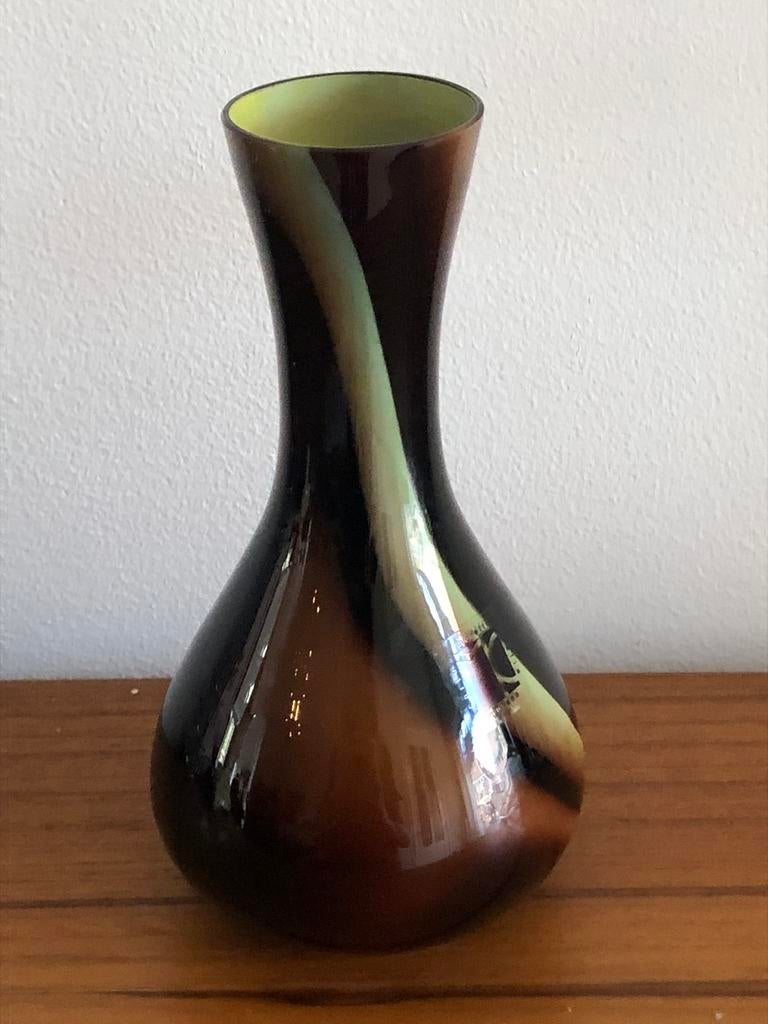 Carlo Moretti Murano vaas uit de jaren '70 met sticker, Gebruikt, Overige kleuren, Ophalen of Verzenden, Glas