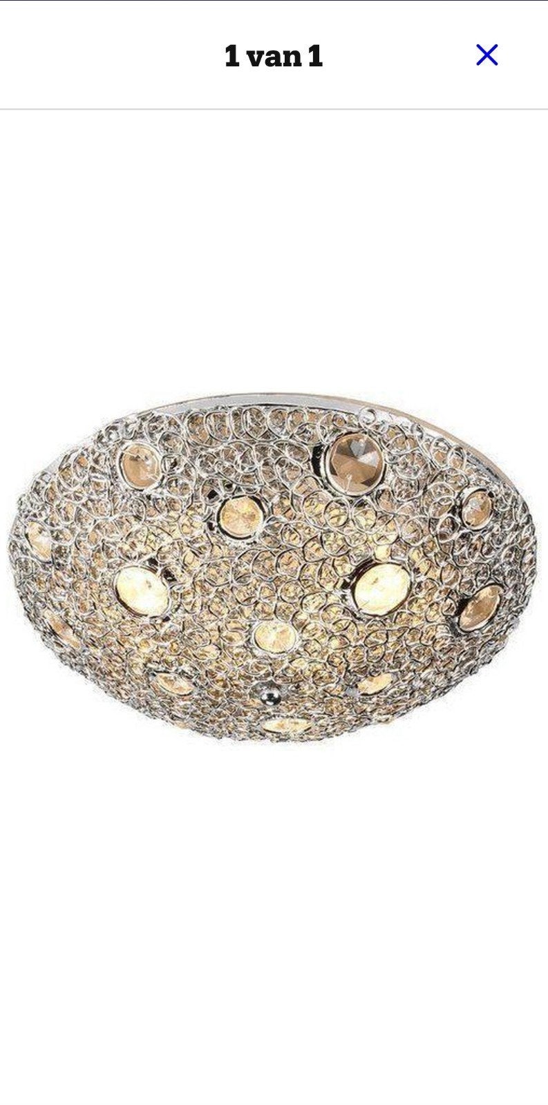 Plafondlamp met 3 lichtpunten en kristallen, 50cm, Ophalen of Verzenden, Gebruikt, Glas, Modern, Glamour