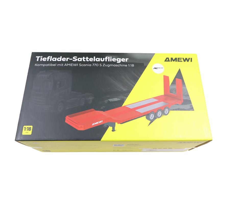 Huina Flatbed Semi-Trailer 3 Axles Scania 1:18 rood