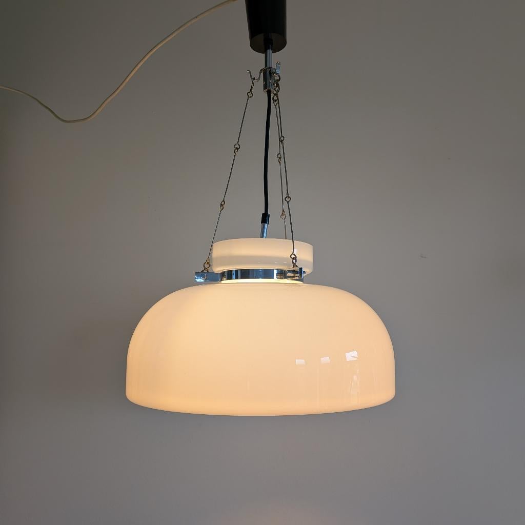 Vintage hanglamp Herbert Proft voor Glashütte Limburg. Wit., Ophalen of Verzenden, Gebruikt, Glas