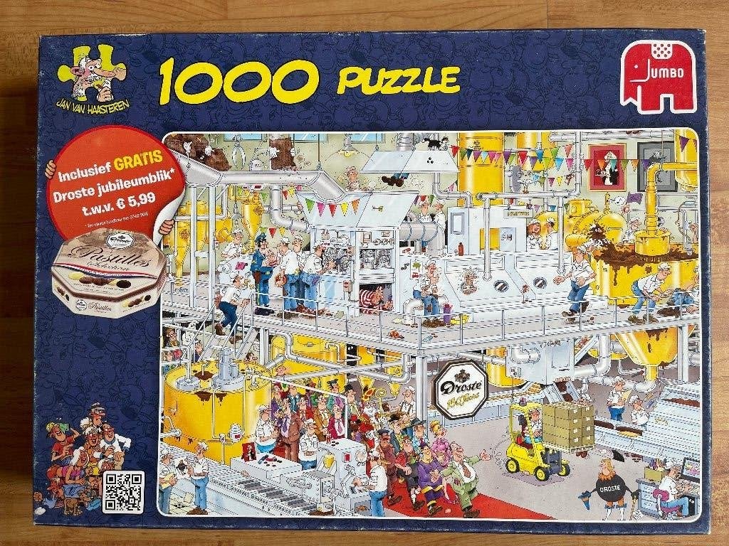 Jan van Haasteren - Droste Chocoladefabriek - 1000 stukjes, Ophalen of Verzenden, 500 t/m 1500 stukjes, Gebruikt, Legpuzzel