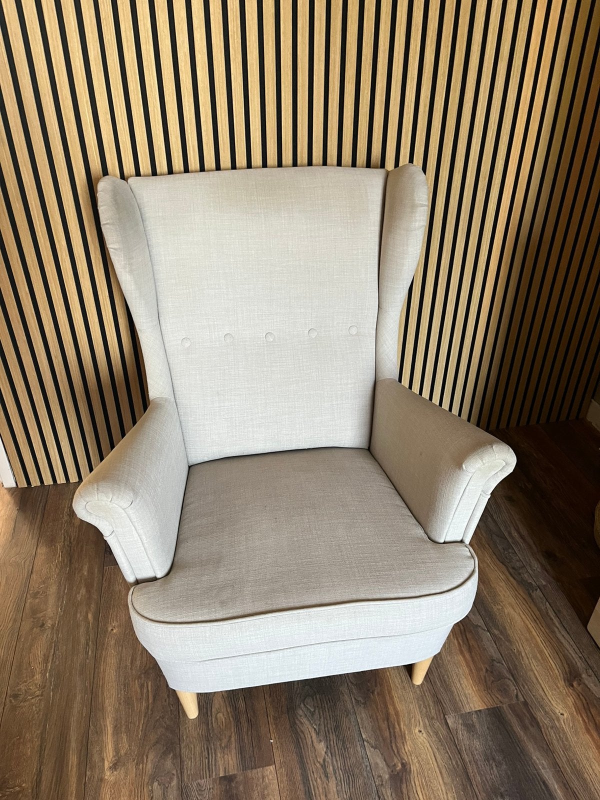 STRANDMON Oorfauteuil beige, Ophalen, Gebruikt, 75 tot 100 cm, Stof