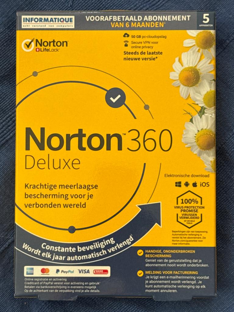 Norton 360 Deluxe - 6 maanden abonnement voor 5 apparaten, Computers en Software, Antivirus- en Beveiligingssoftware, Ophalen of Verzenden