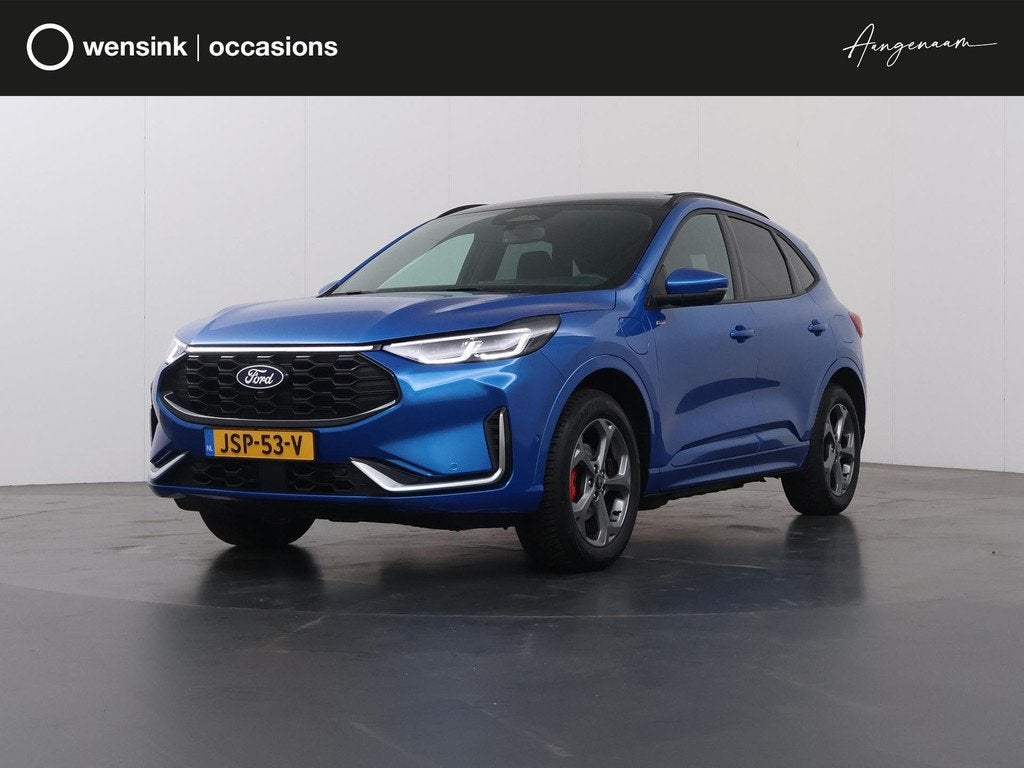 Ford Kuga 2.5 PHEV ST-Line X | Elek. Trekhaak | Panoramadak, Auto's, Ford, 14 kWh, Gebruikt, Blauw, Leder en Stof