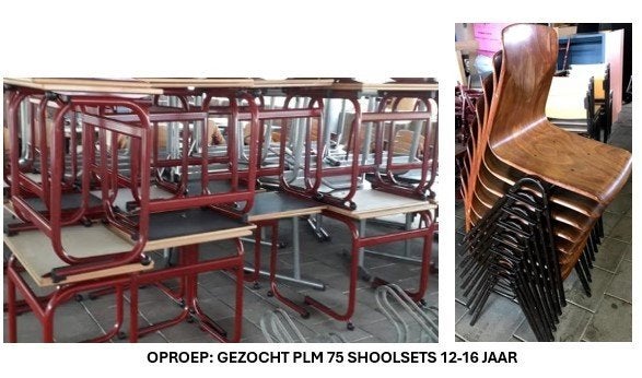 GEZOCHT: PLM 75 SCHOOLTAFELS & STOELEN (12-16 jaar), Ophalen, Gebruikt