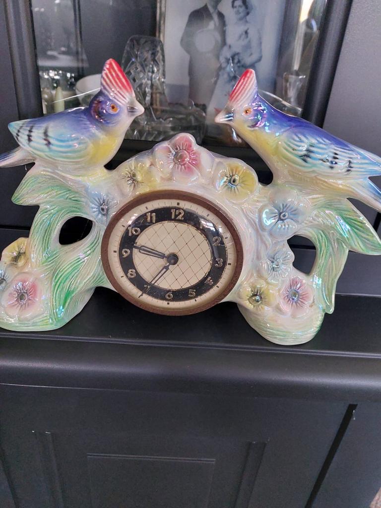 Vintage Keramische Klok met Vogels en Bloemen, Ophalen