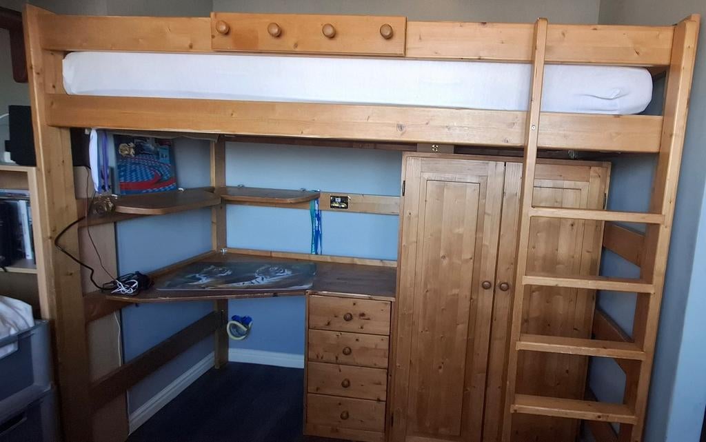 Hoogslaper met bureau en kast - Compleet kinderbed, Ophalen, Hoogslaper