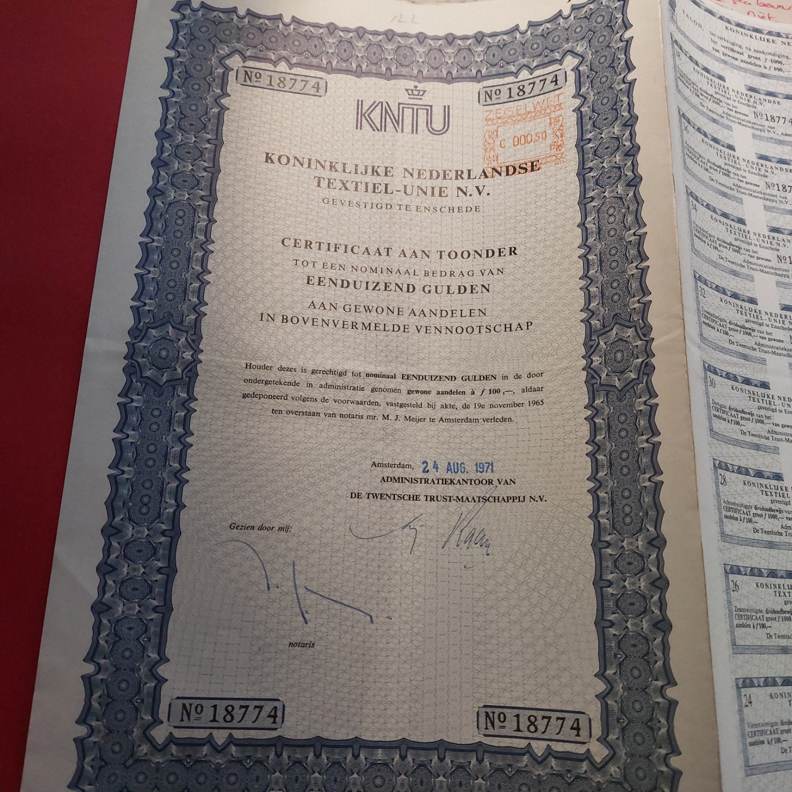 2x KNTU Certificaat van Aandeel - Alle Coupons Intact, Ophalen of Verzenden, 1970 tot heden, Certificaat van aandeel