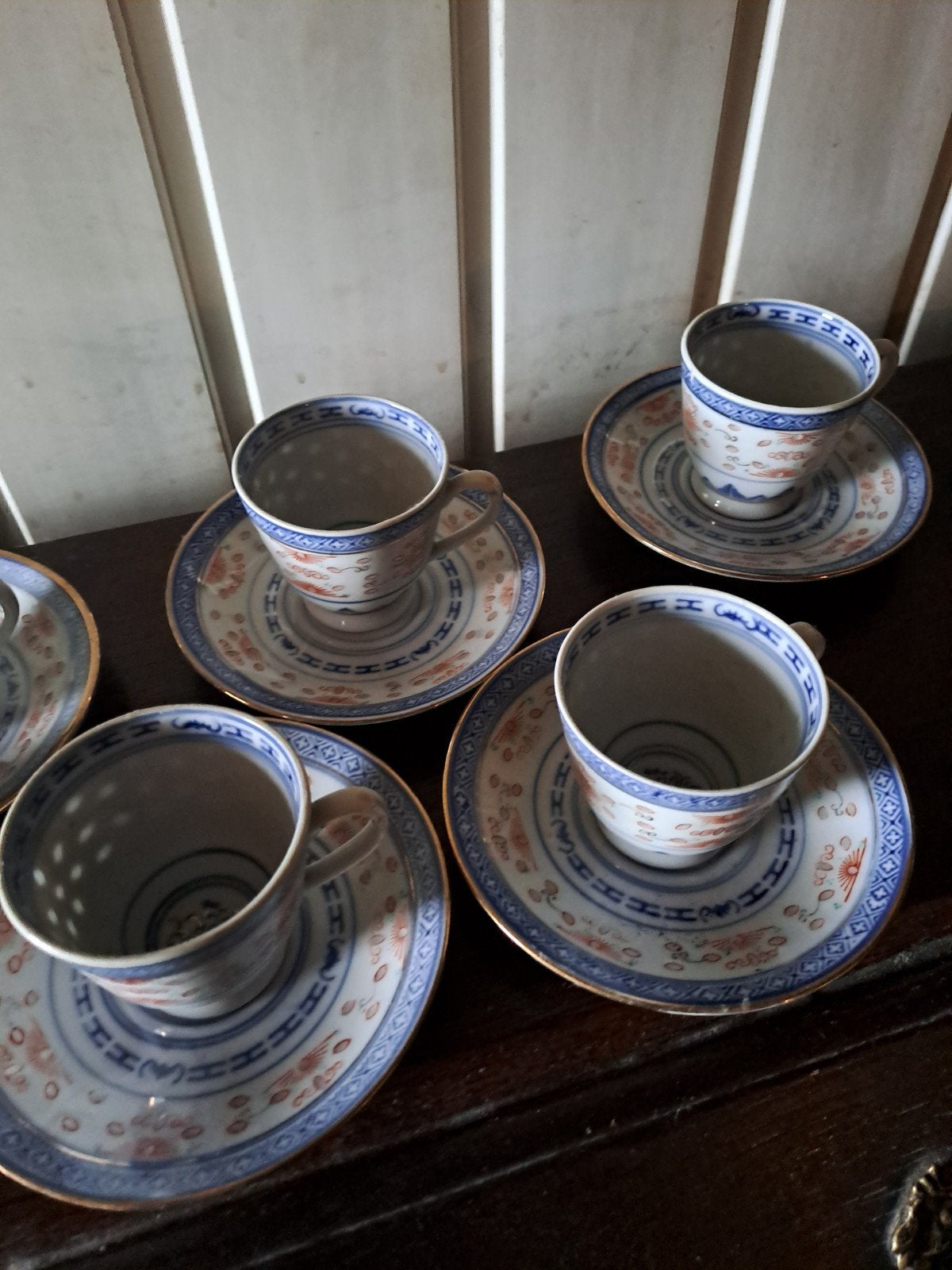 Antiek Chinees porseleinen theeservies - Rijstkorrelpatroon, Ophalen of Verzenden