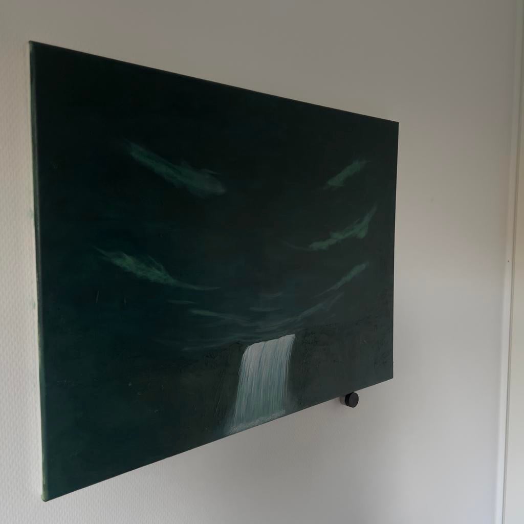 Groot Modern Canvas Schilderij rust Waterval & Diepe Kleuren, Ophalen of Verzenden