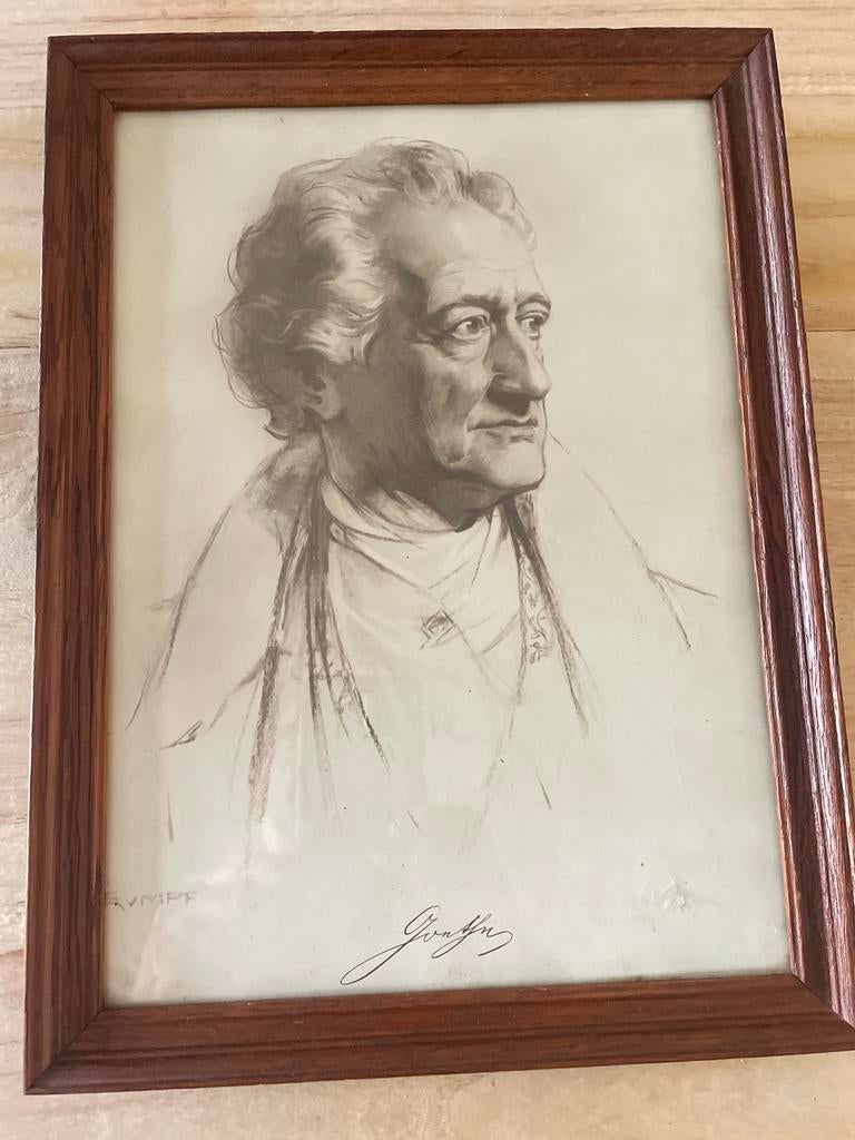 Vintage Portret van Goethe - Potloodtekening in Lijst, Ophalen of Verzenden