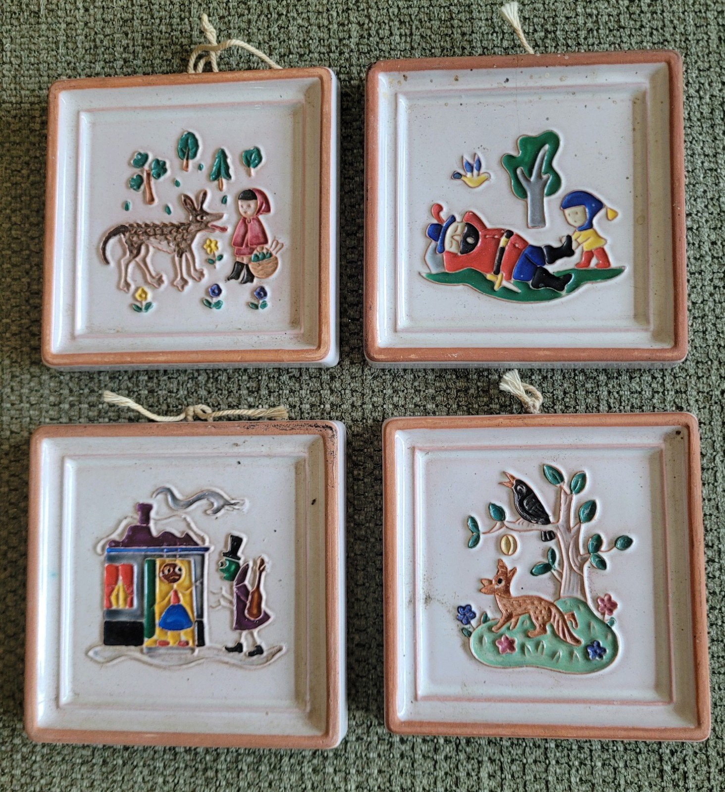 4 stuks Vintage Keramische sprookjes Tegeltjes +/- 1950, Ophalen of Verzenden