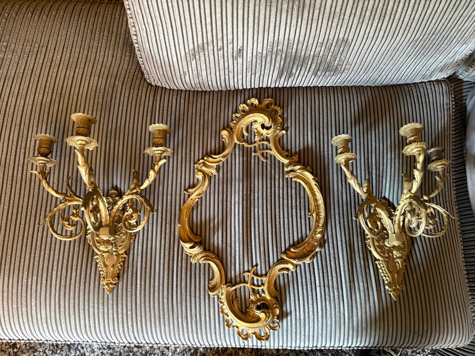 Antieke Rococo Wandkandelaren & Spiegelrand  (Brons), Antiek en Kunst, Ophalen of Verzenden, Koper of Brons