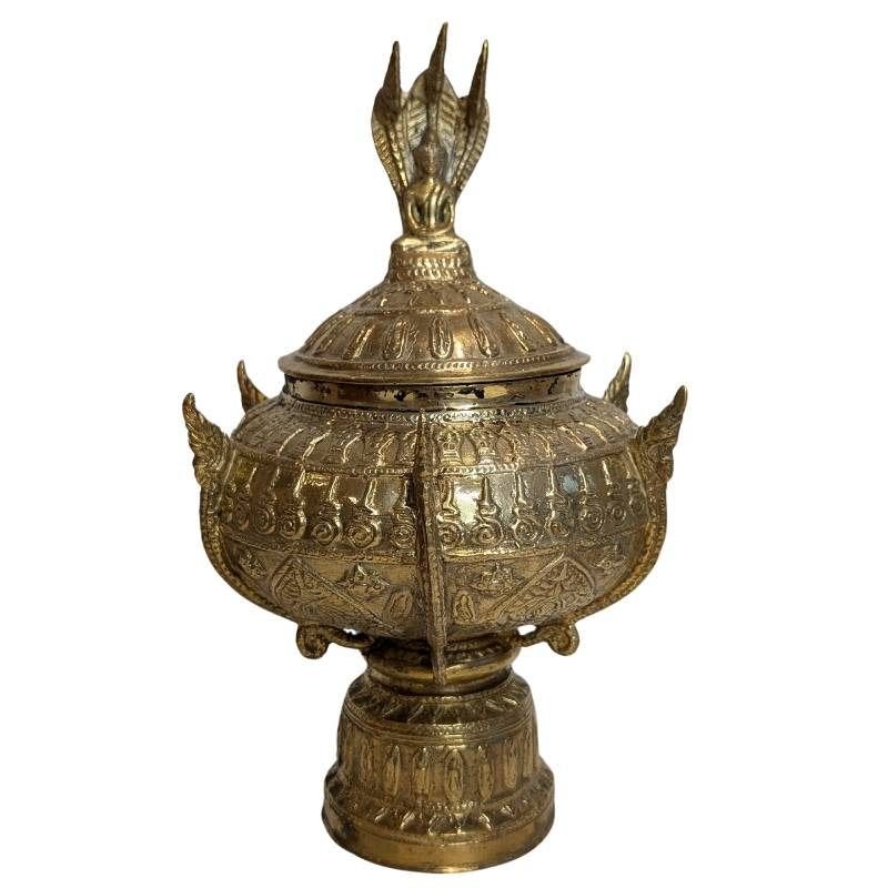 Bronzen offerkom met Naga – Thailand/Laos – 19e eeuw, Ophalen of Verzenden, Brons