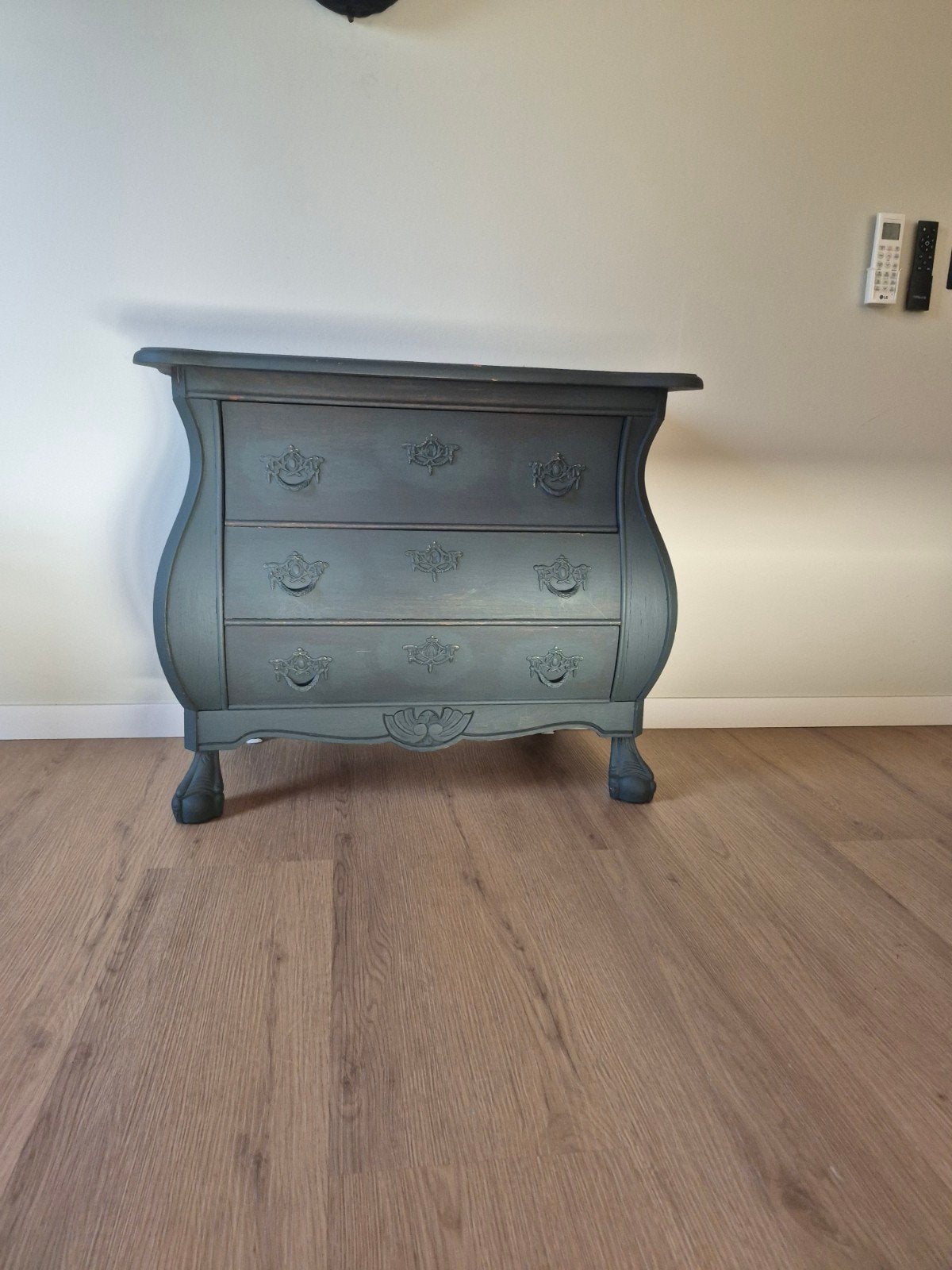 Vintage ladekast met 2 lades, blauw geverfd, Huis en Inrichting, Ophalen, Gebruikt, 1 of 2 laden, Vintage