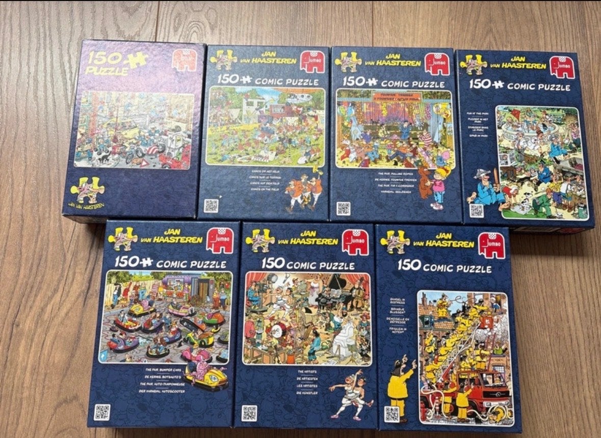 7 Jan van Haasteren puzzels - 150 stukjes, Ophalen of Verzenden, Minder dan 500 stukjes, Zo goed als nieuw, Legpuzzel