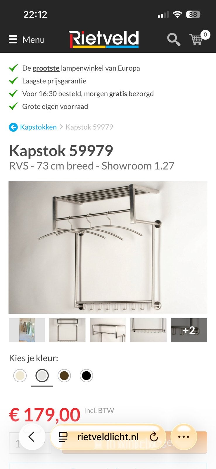 Kapstok RVS staal maat: L30 x B73 x H80 cm, Wandkapstok, Ophalen of Verzenden, Zo goed als nieuw, Minder dan 100 cm