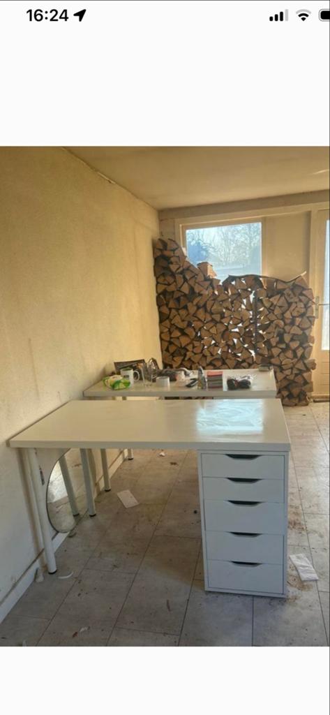 Wit bureau met lades - IKEA Alex/Linnmon stijl, Huis en Inrichting, Bureaus, Gebruikt, Met lades, Spaanplaat of MDF, Ophalen of Verzenden