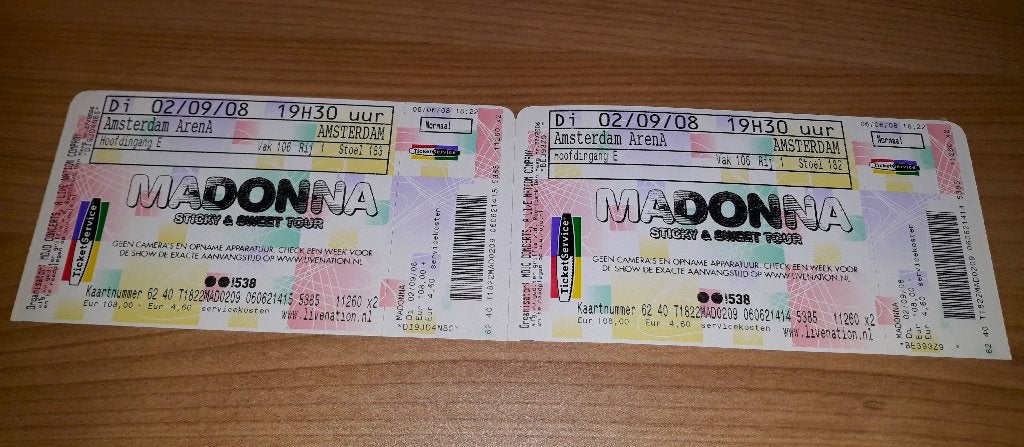 Madonna - 2 concert kaartjes - Sticky & Sweet Tour 2008, Twee personen, September