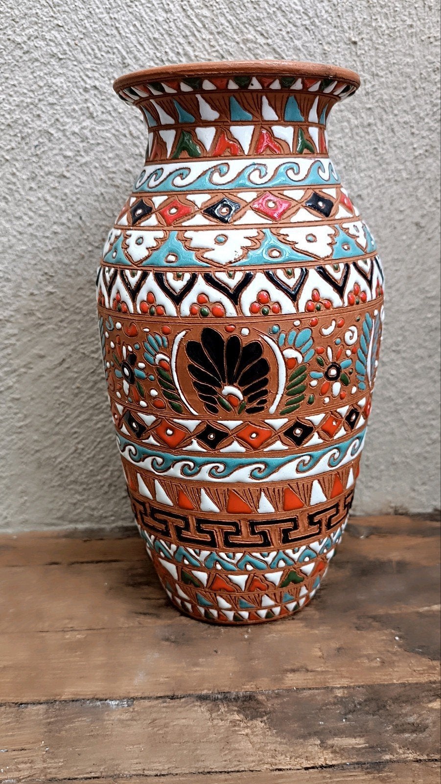Vintage Griekse Terracotta Vaas – Handgemaakt & Kl, Ophalen of Verzenden