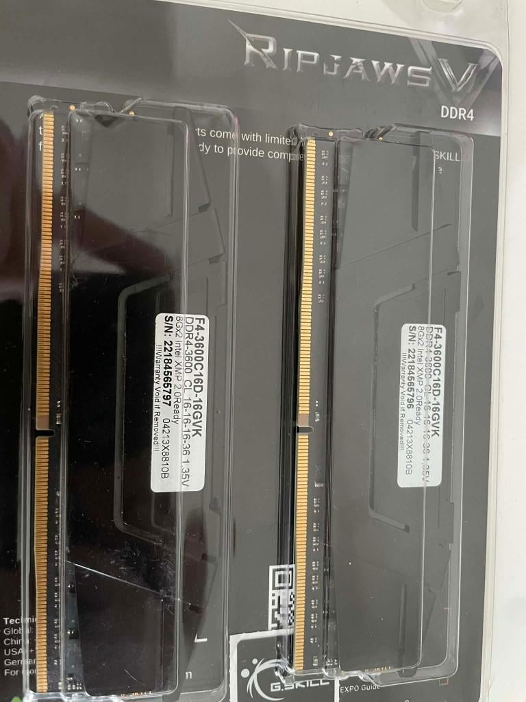 RAM DDR4 G.Skill RIPJAWS V 2X8GB 3600 CL16, DDR4, Ophalen of Verzenden, Zo goed als nieuw, Desktop
