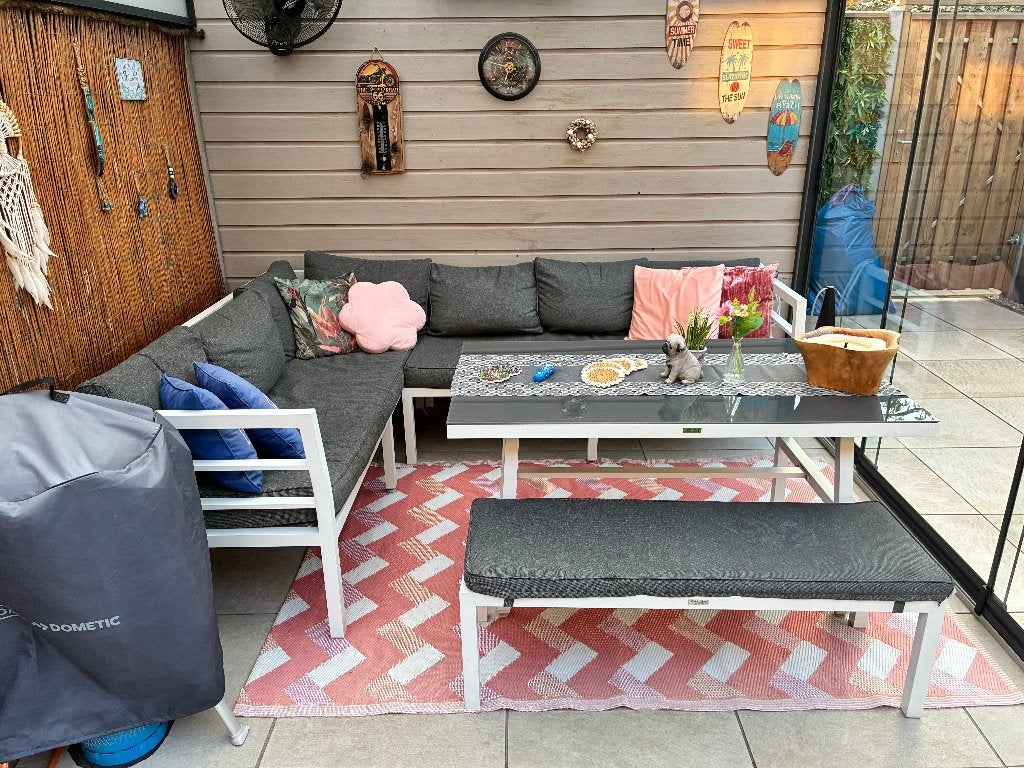 Lounge/dinerset alluminium wit, Ophalen, 5 zitplaatsen, Gebruikt, Aluminium