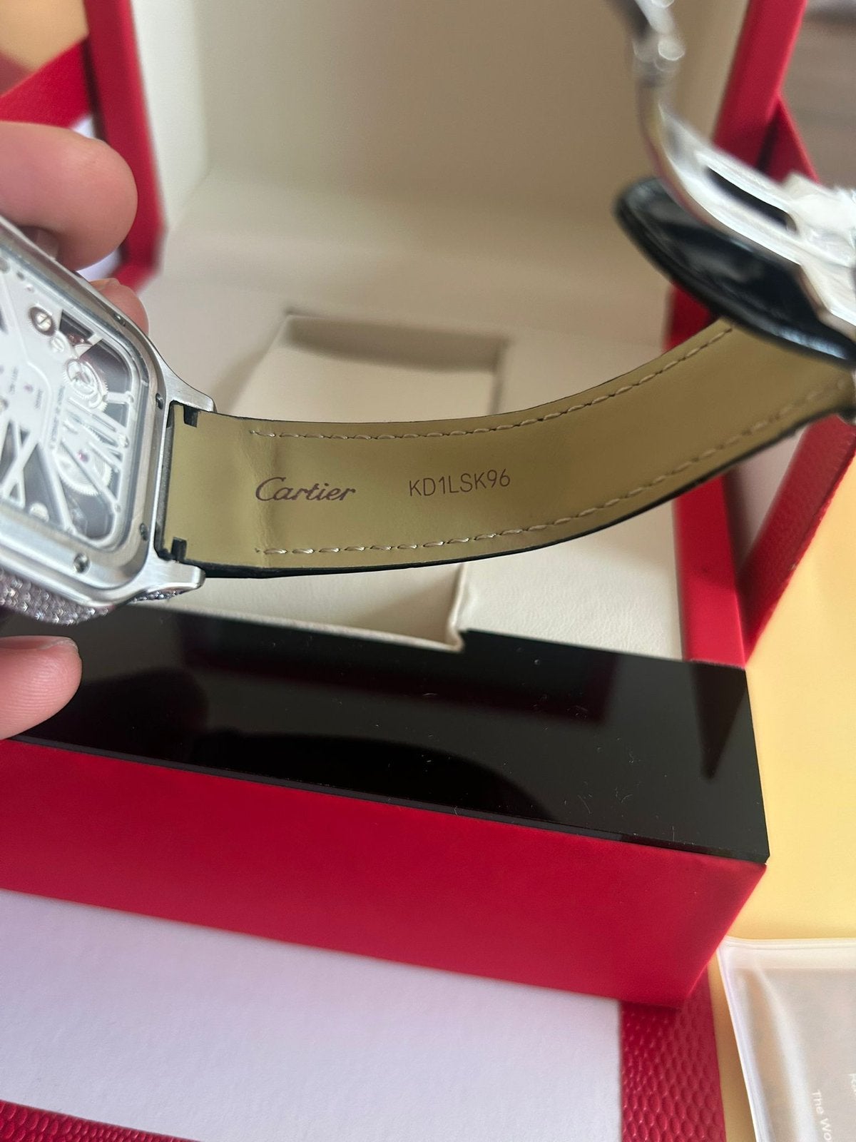 Cartier Santos Leather Strap DiamondCartier Santos, Ophalen of Verzenden, Zo goed als nieuw, Leer, Overige merken