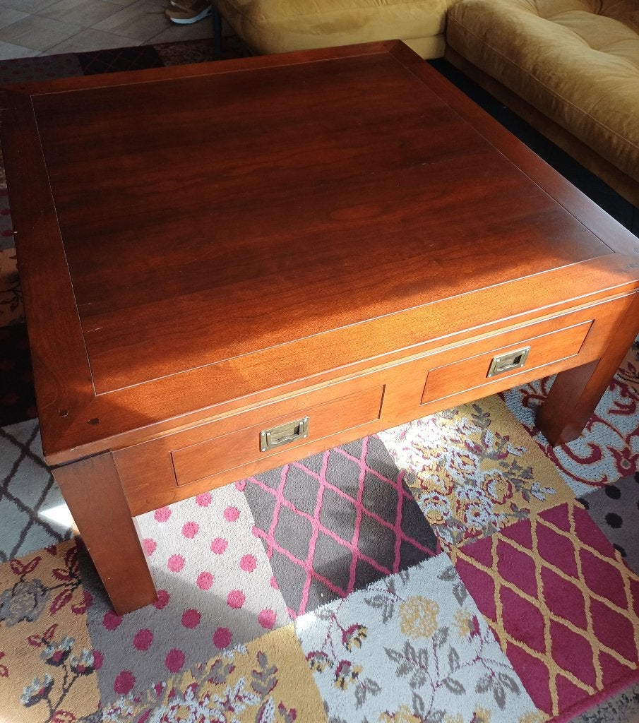 Salontafel met lades, vierkant  mahonie - 100x100 cm, Ophalen, Gebruikt, Vierkant, 5 – 50