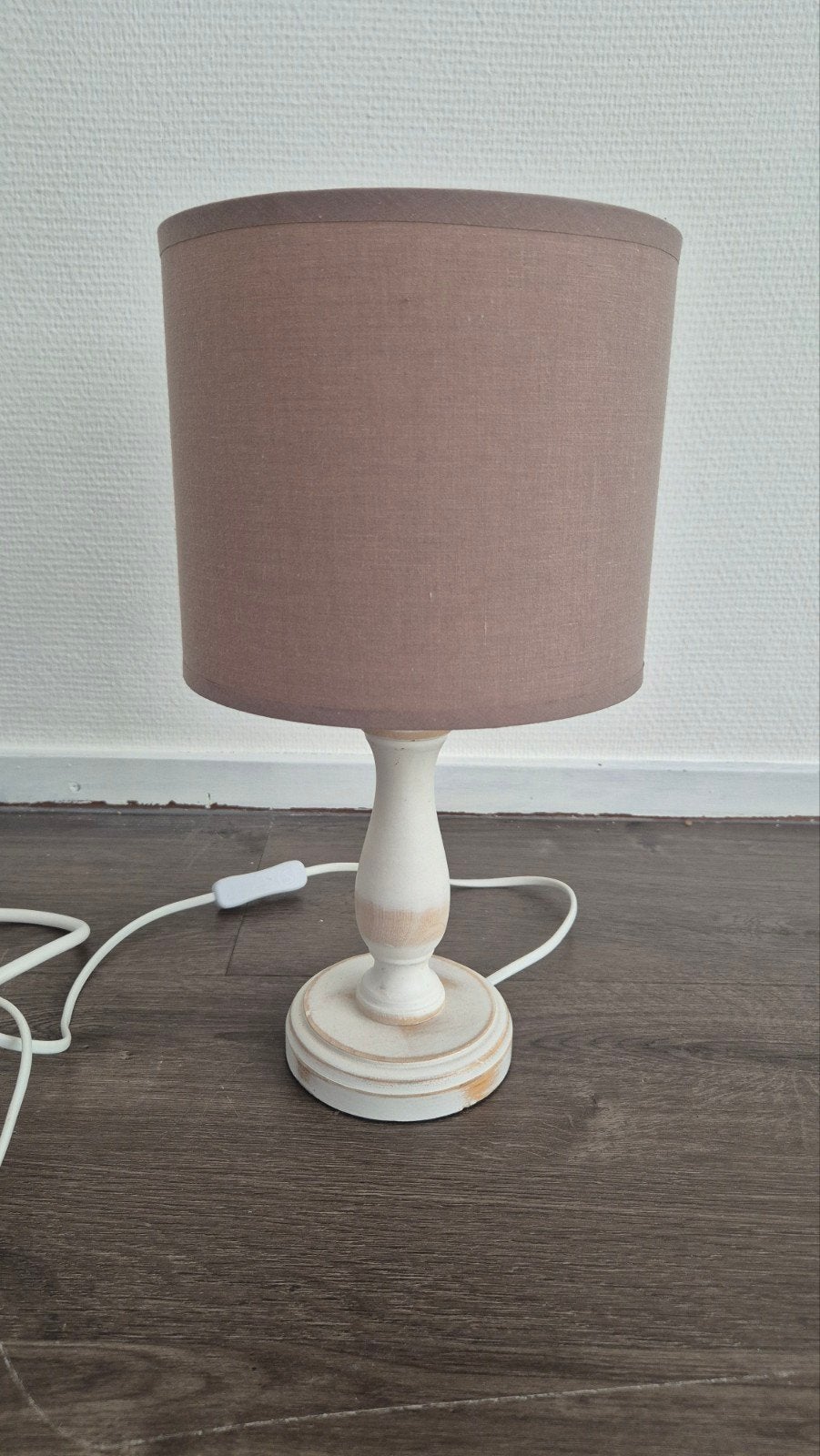 Sfeervolle tafellamp met stoffen kap, Ophalen, Gebruikt, Met kap, Hout