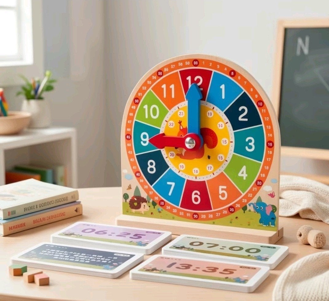 Houten leerklok kinderen | Klokkijken leren + oefenkaarten, Ophalen of Verzenden, Nieuw