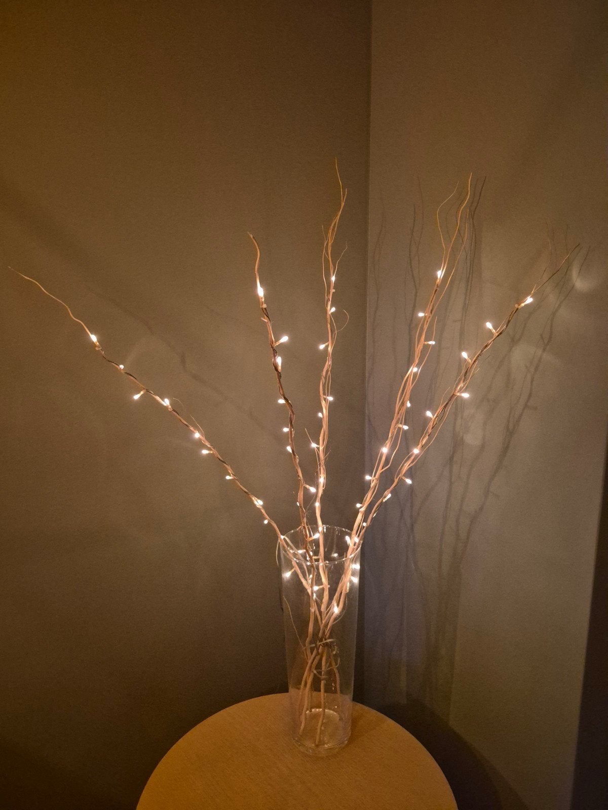 Decoratieve takken met LED verlichting in vaas, Ophalen, Zo goed als nieuw, Transparant, Glas