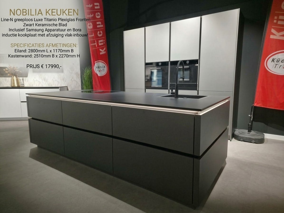 Nobilia Eiland keuken Titanio greeploos Samsung Bora Ceramic, Huis en Inrichting, Ophalen, Overige kleuren, Overige typen, Greeploos