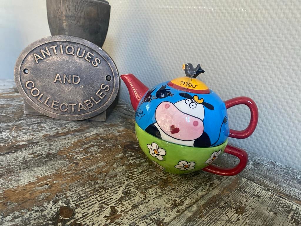 Vrolijke theepot met koeienprint en kopje price&kensington, Ophalen of Verzenden