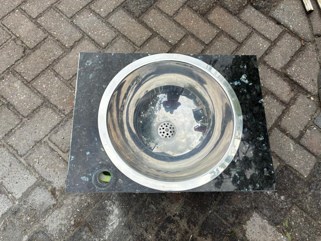 Granieten blad met RVS waskom - 55x41,5 cm, Ophalen, Gebruikt