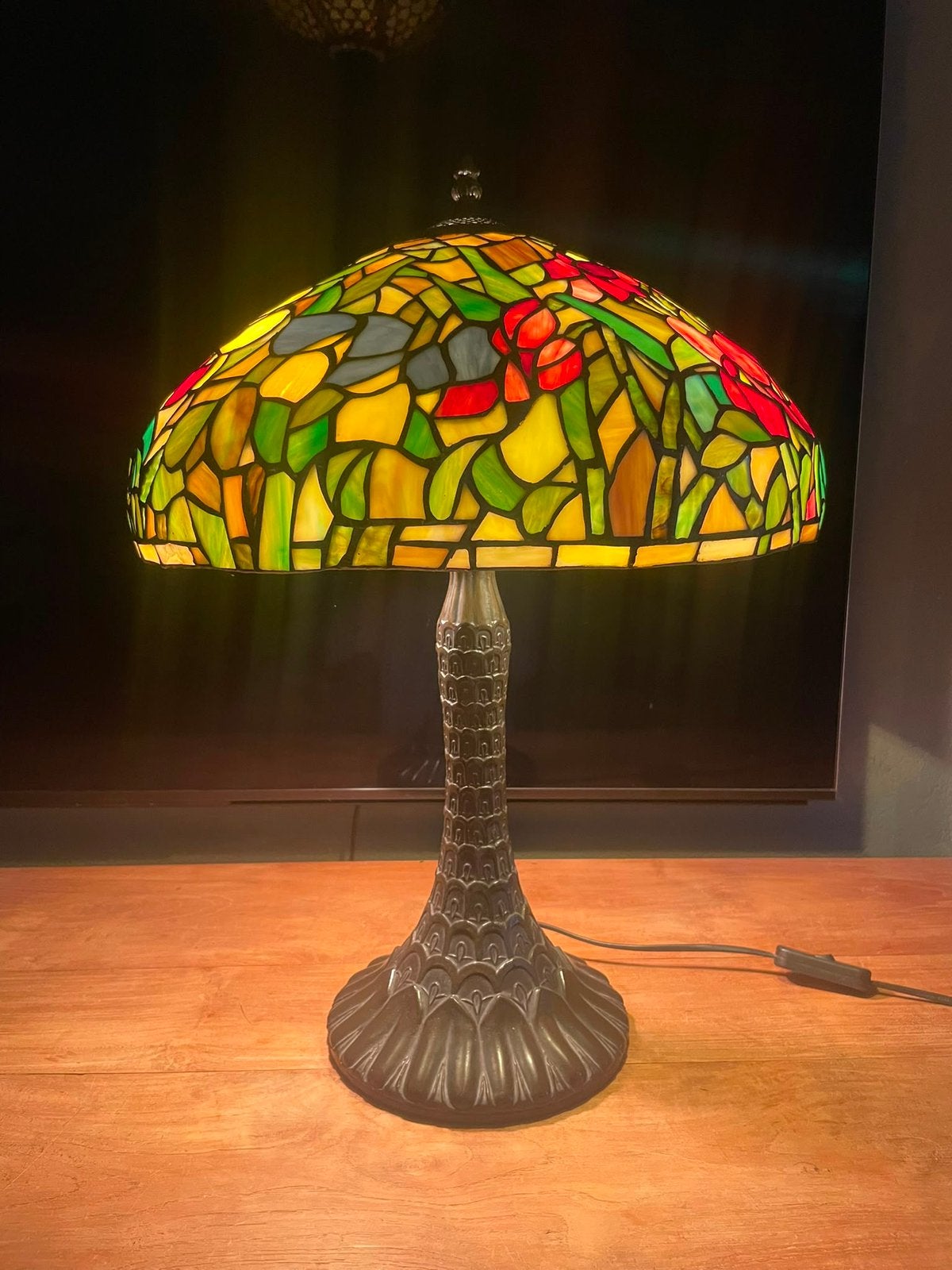 Oude tiffany glas en lood tafellamp, Ophalen, Zo goed als nieuw, Glas