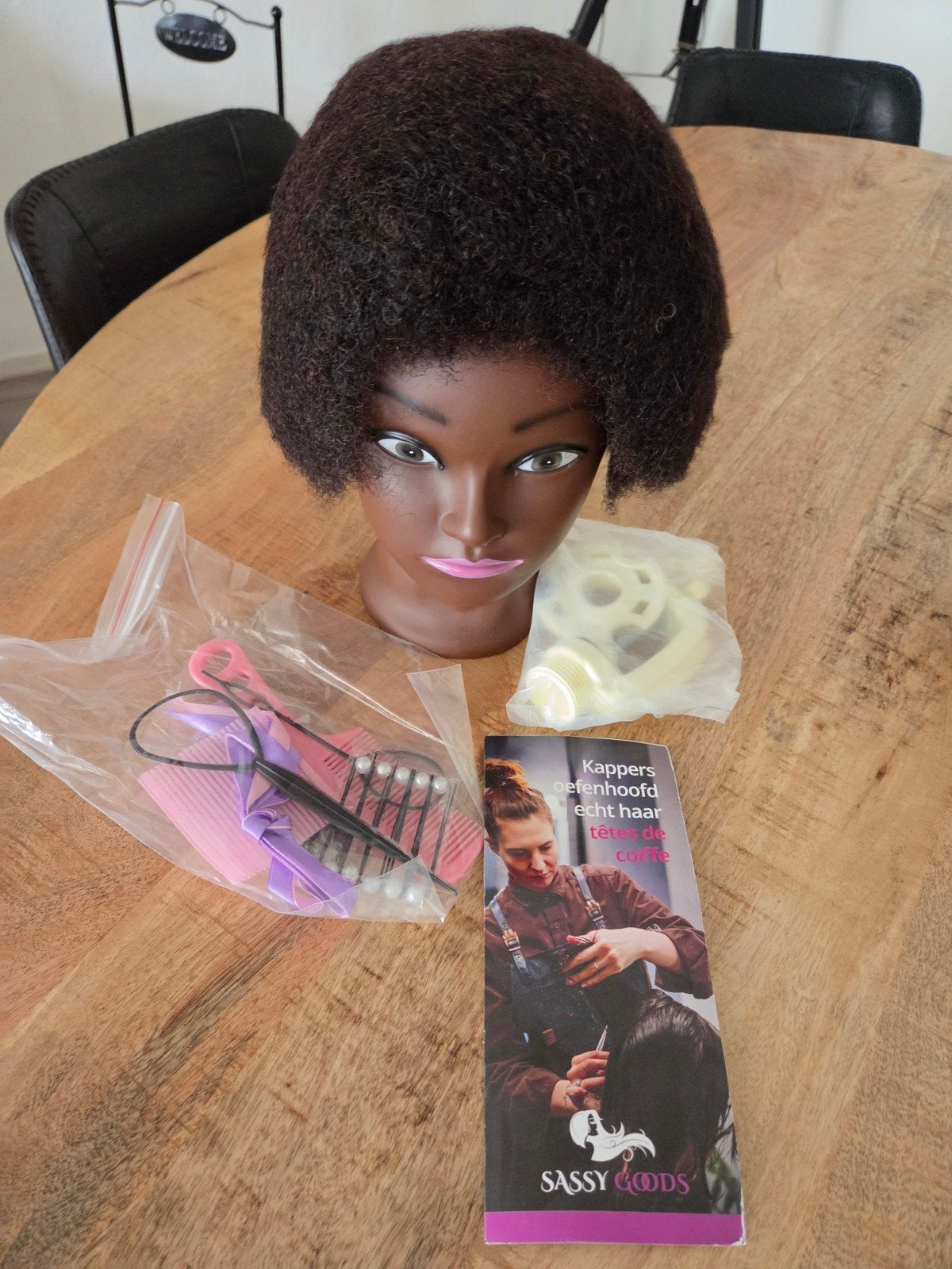 Kappersoefenhoofd met echt haar - Nieuw in plastic, Ophalen, Nieuw, Pruik of Haarverlenging