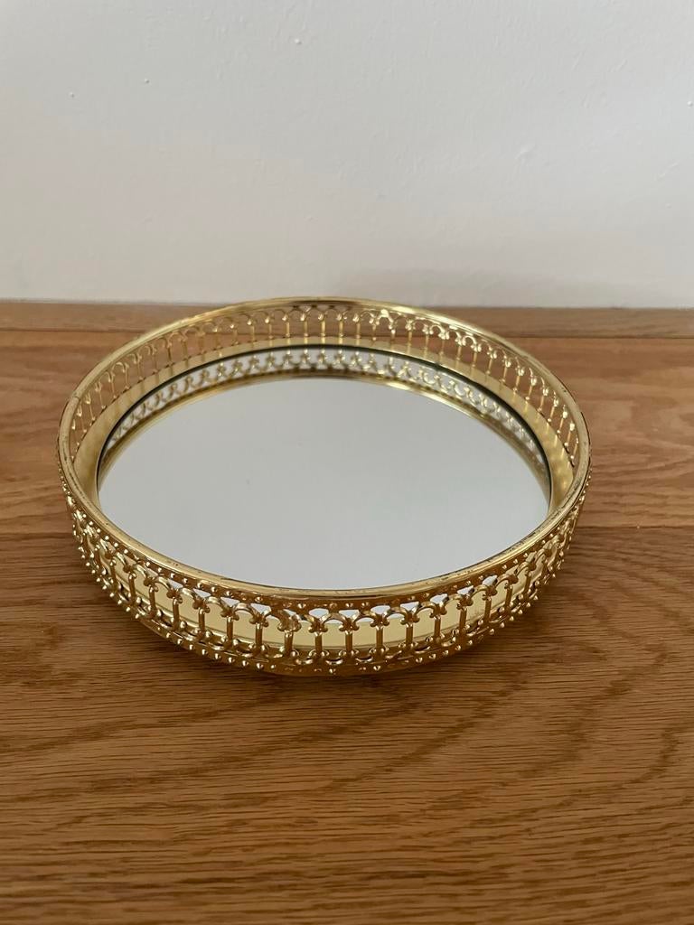 Gouden spiegel dienblad - Decoratief rond dienblad, Ophalen of Verzenden, Zo goed als nieuw