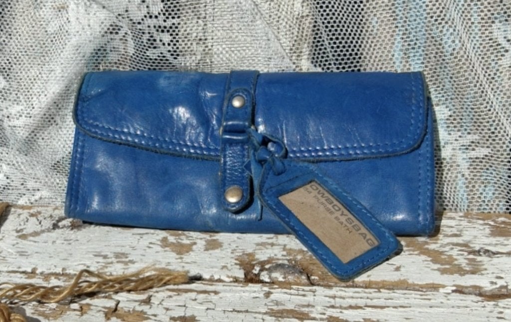 Cowboysbag portomonnee leder / Blauw gebruikt / Sluit goed, Sieraden, Tassen en Uiterlijk, Overige merken, Gebruikt, Blauw, Ophalen of Verzenden