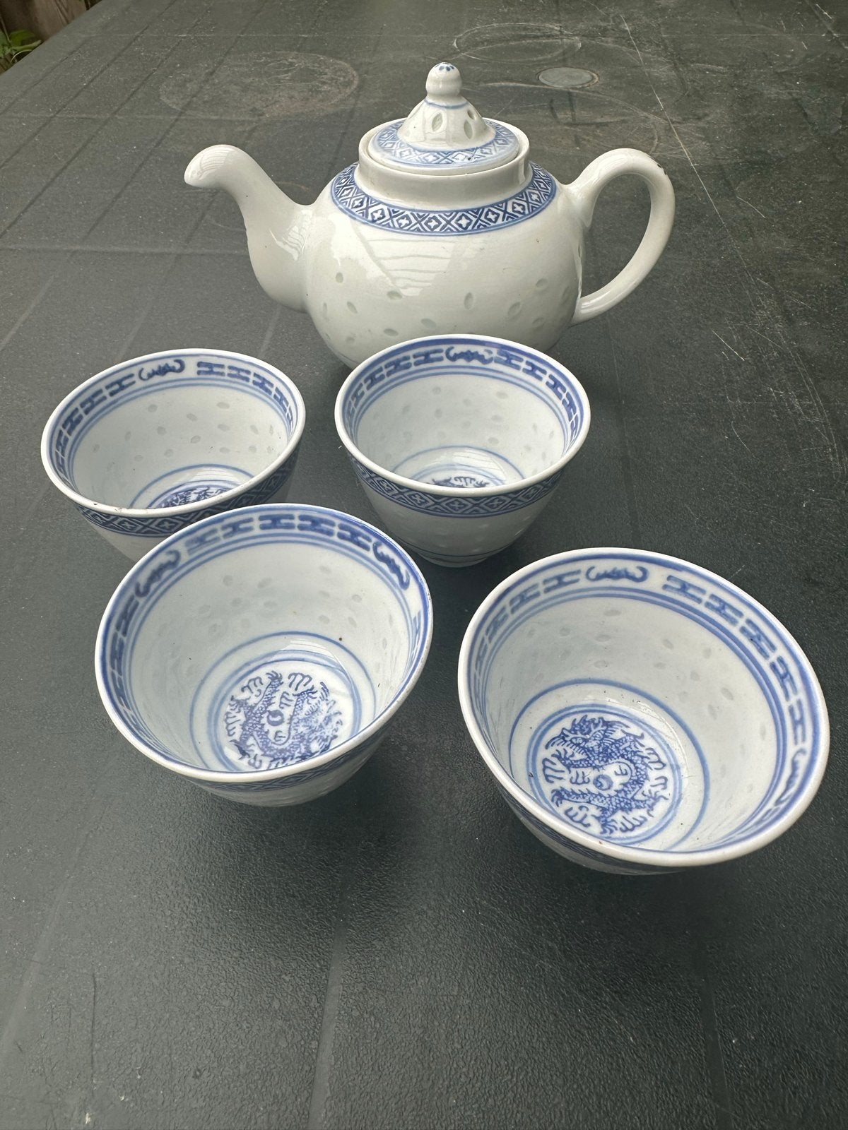 Vintage Chinees porseleinen theeservies met draken, Ophalen of Verzenden