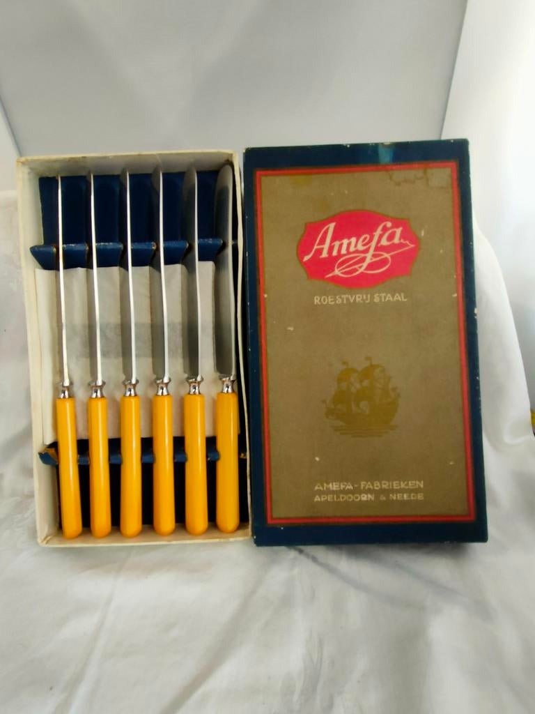 6 Amefa messen in originele doos - perfecte staat, Antiek en Kunst, Ophalen of Verzenden