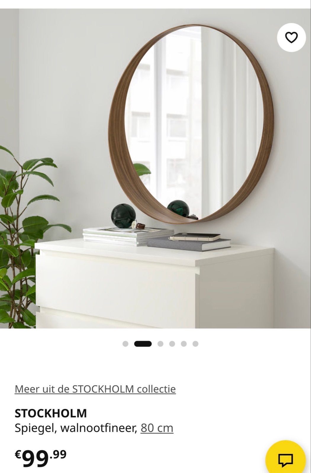IKEA STOCKHOLM Spiegel, walnootfineer, 80 cm, Ophalen, Rond, Zo goed als nieuw, 75 tot 100 cm