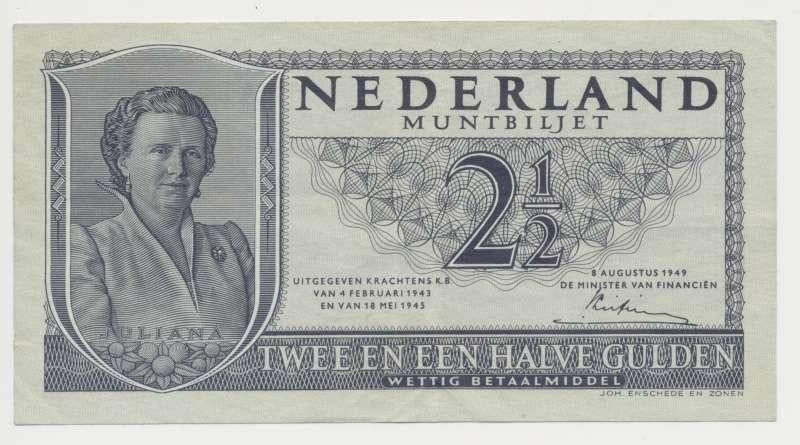 Nederland 2,5 Gulden 1949 Juliana, Ophalen of Verzenden, 2½ gulden, Los biljet