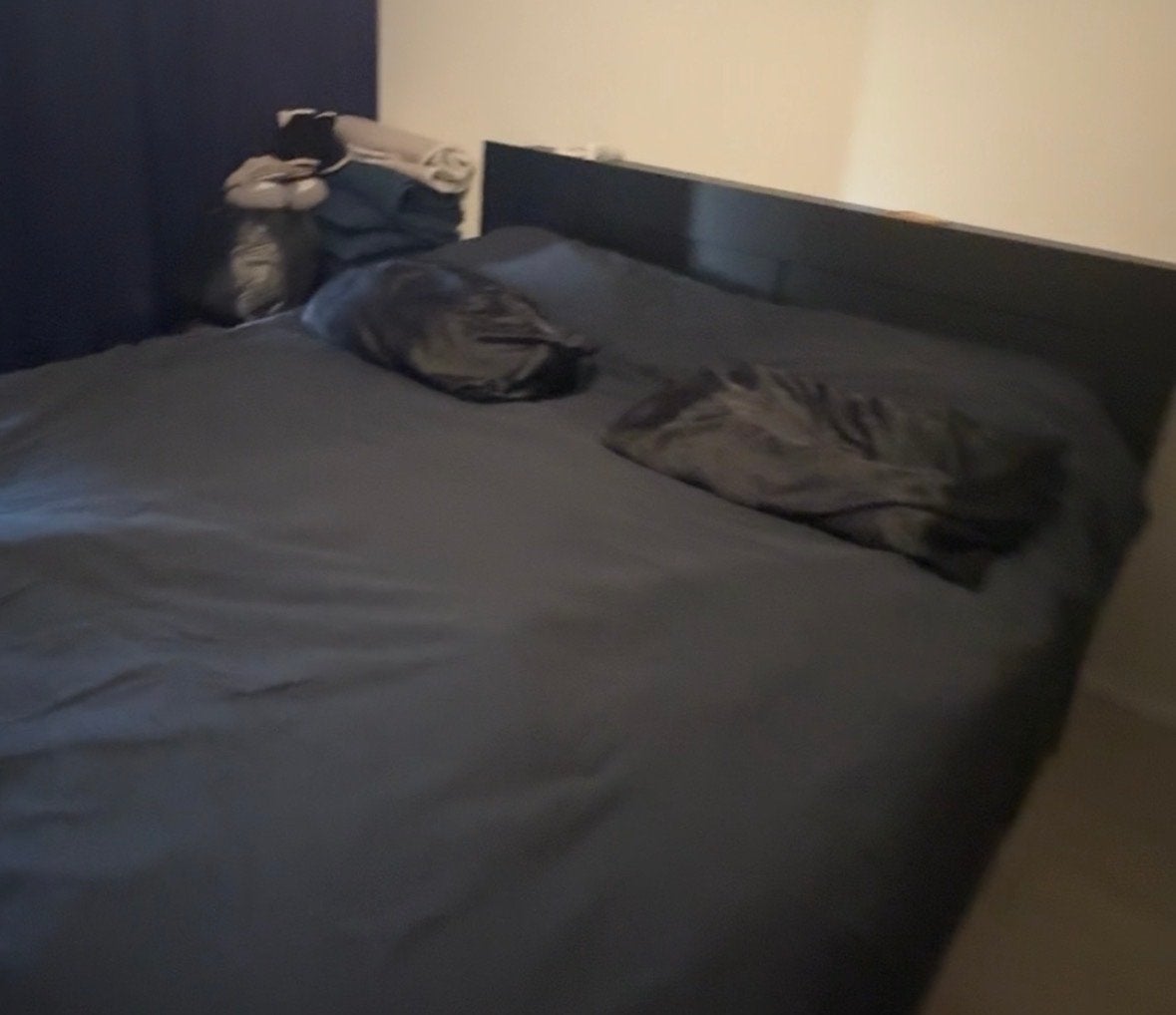 IKEA BRIMNES bed 180x200 compleet Matras topper opberglades, Ophalen, Zwart, Tweepersoons, Zo goed als nieuw