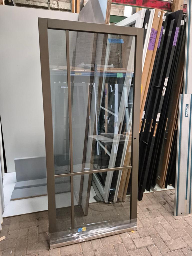 93x211,5cm binnendeur opdek L brons staallook rookglas SL55